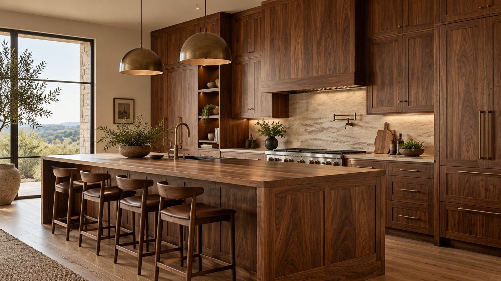 Walnut kitchen cabinetry, from the Field & Form Cabinetry design
