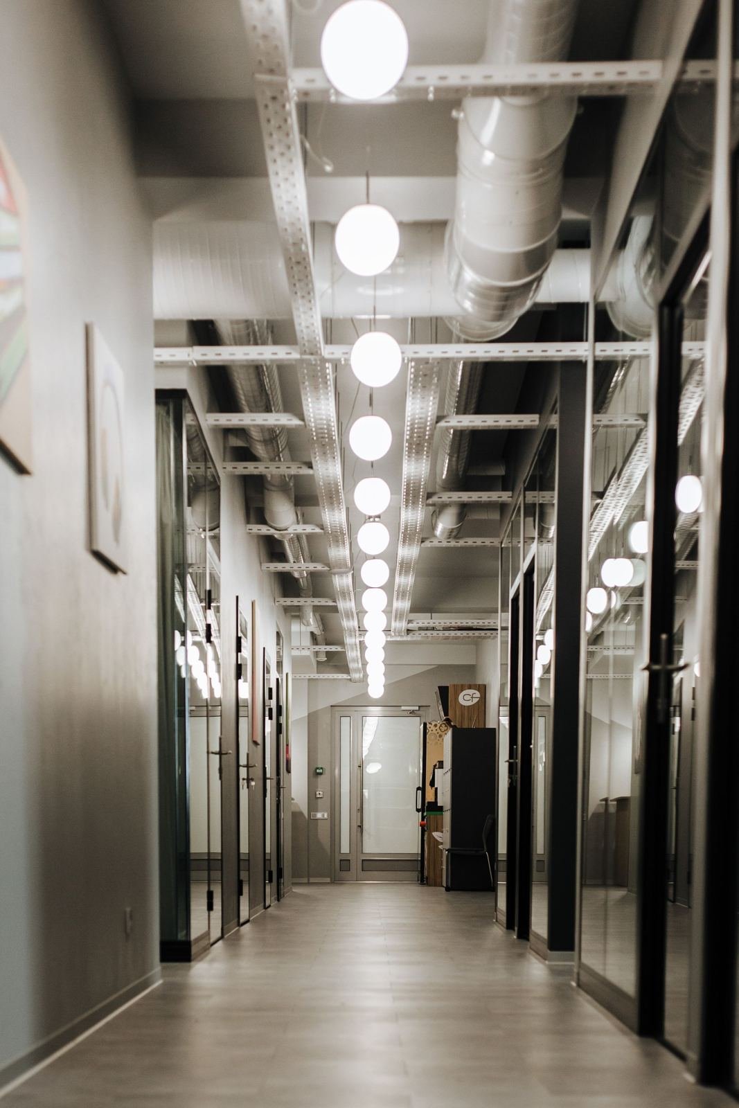 Finished hallway lighting, from the Northline Electrical design